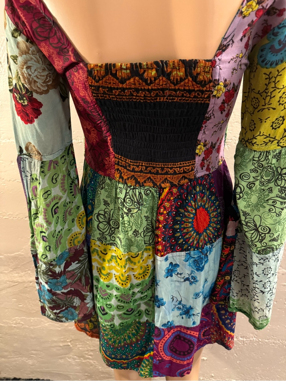 Boho Patchwork Bell-Sleeve Dress in Multicolor - Picture 5 of 6